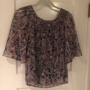 Paisley chiffon off the shoulder top